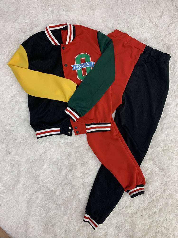 Color Block Baseball Jacket & Pants Set