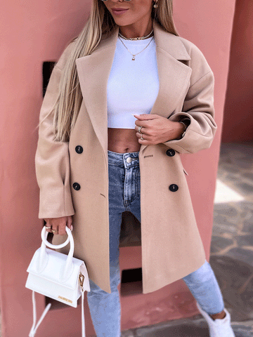 Solid Lapel Woolen Outerwear