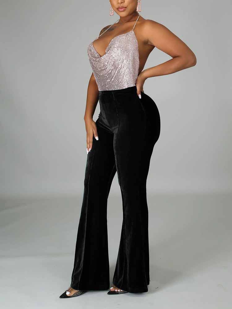 Velvet Bell Bottom Flare Pants