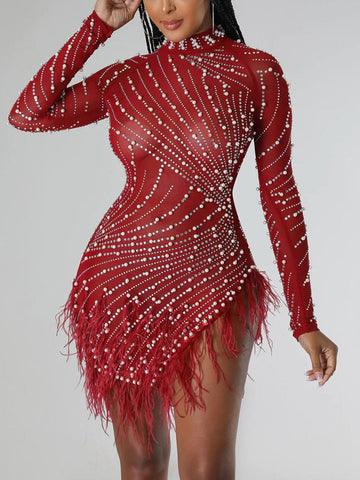 Minikleid aus Netzstoff mit Strass