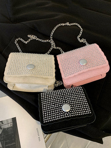 Bolso bandolera cuadrado con diamantes de imitación