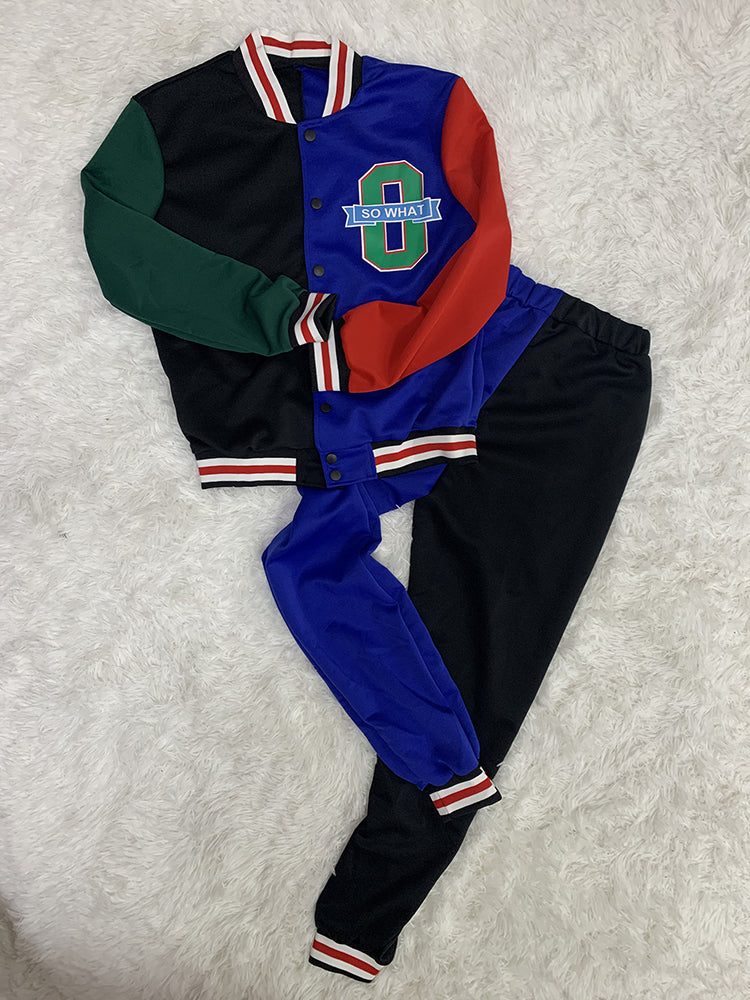 Conjunto de chaqueta y pantalón de béisbol con bloques de color