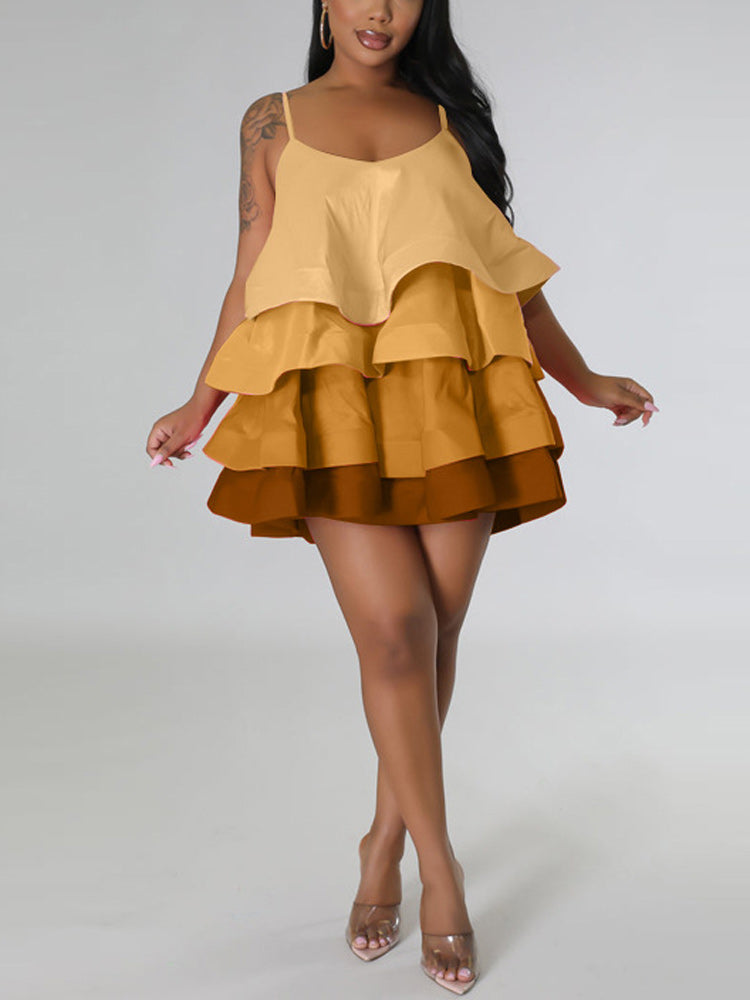 Spaghetti Strap Cake Ruffles Dress