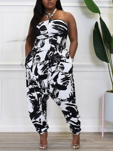 Casual Print Halter Jumpsuits