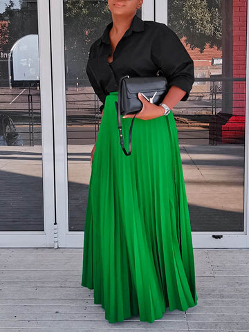 Einfarbiger Faltenrock mit hoher Taille