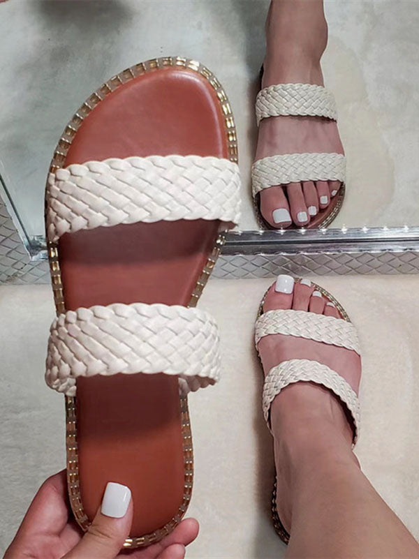 Braided Double Strap Flat Slides