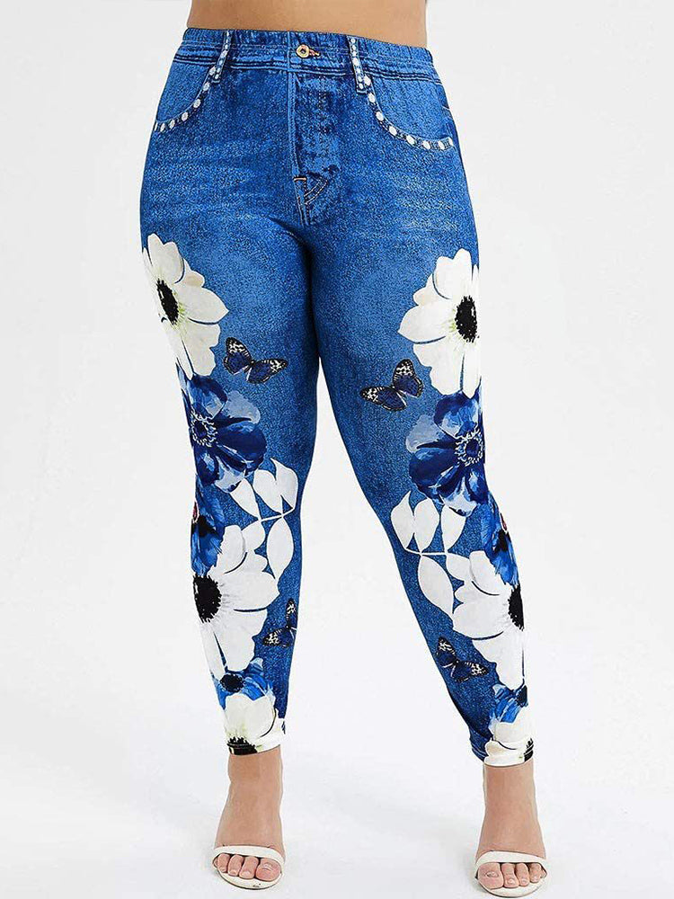 Printed Floral Sports Jeans