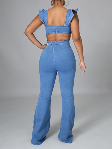 Ruffle Sleeve Flare Pants Jumpsuit