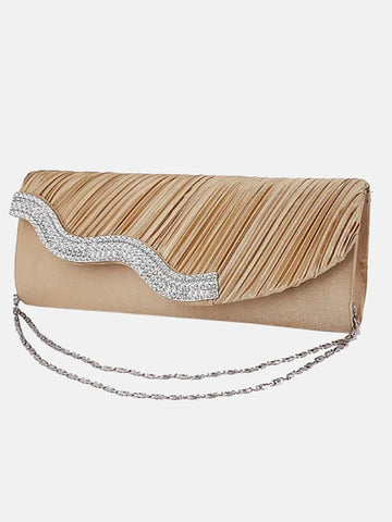 Solide, plissierte Handtaschen-Clutch mit Strasssteinen