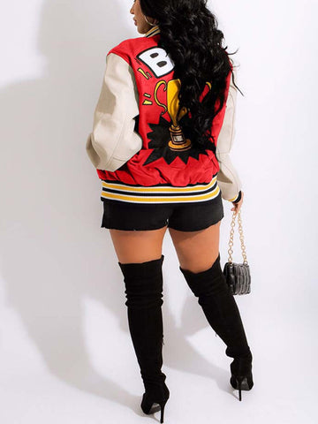 Printed Color Block Baseball Jacket