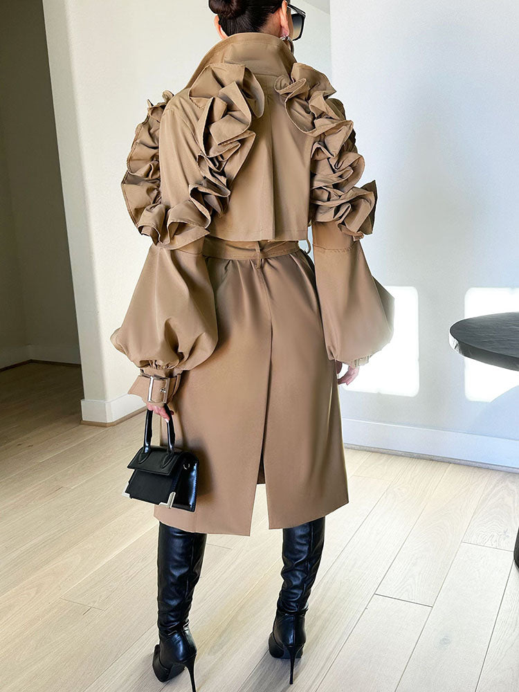 Lab Coat Ruffle Ruffle Belt Trench Coat