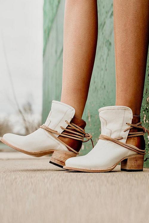 Lace Up Chunky Heels Ankle Boots