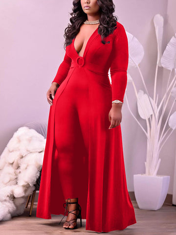 Hollow Out Deep V-Neck Jumpsuit