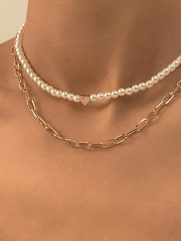 Collar de perlas con forma de corazón de 2 piezas