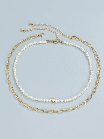 Collar de perlas con forma de corazón de 2 piezas