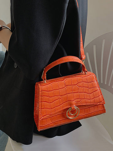 Crocodile Embossed Satchel Square Bag