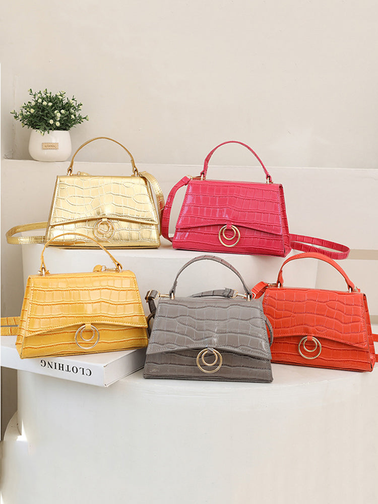 Crocodile Embossed Satchel Square Bag