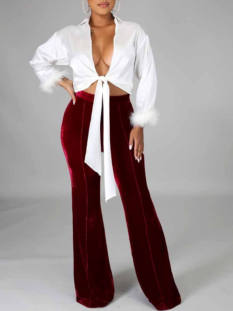 Velvet Bell Bottom Flare Pants