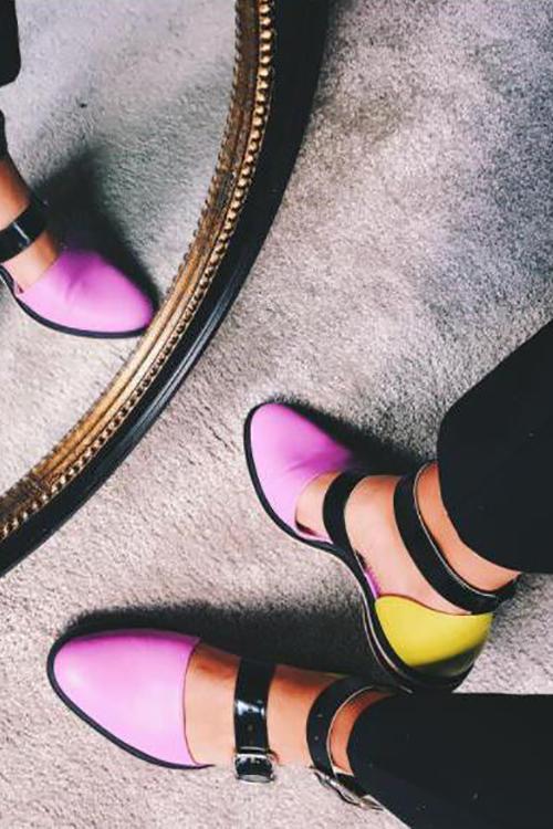 Buckle Color Block Sandals Flats