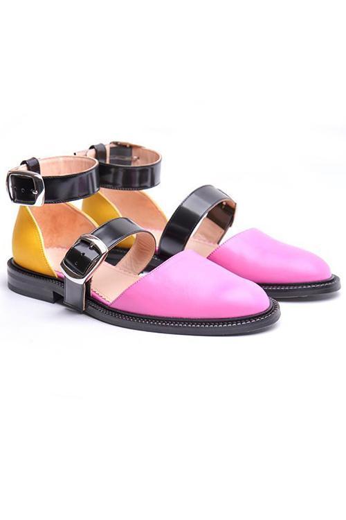 Buckle Color Block Sandals Flats