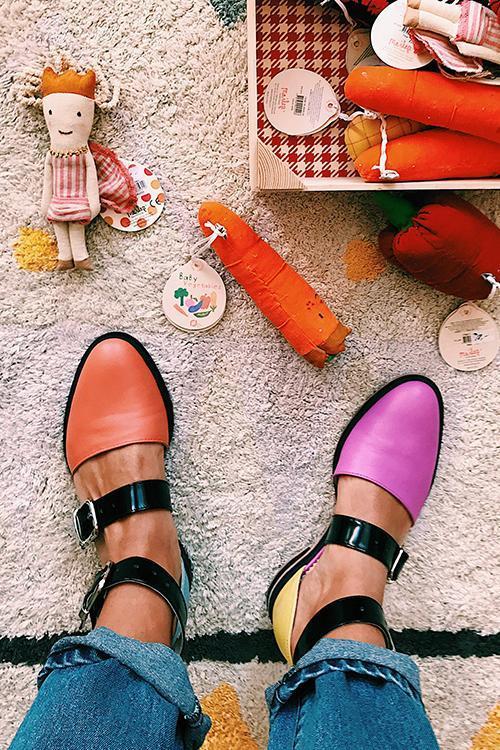 Buckle Color Block Sandals Flats