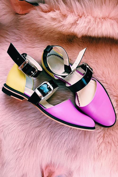 Buckle Color Block Sandals Flats