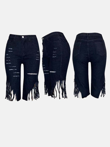 Tassel Ripped Bermuda Jeans