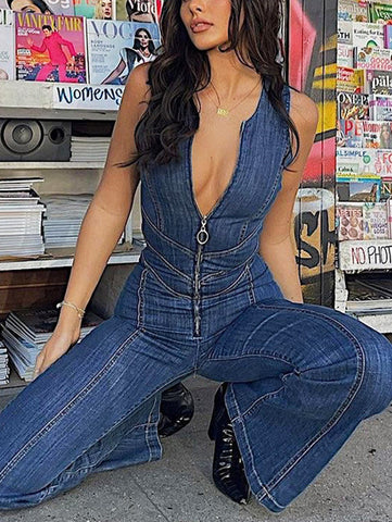 Heart Shape Denim Jumpsuit