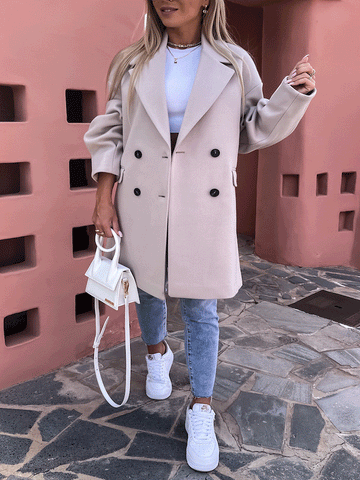 Solid Lapel Woolen Outerwear