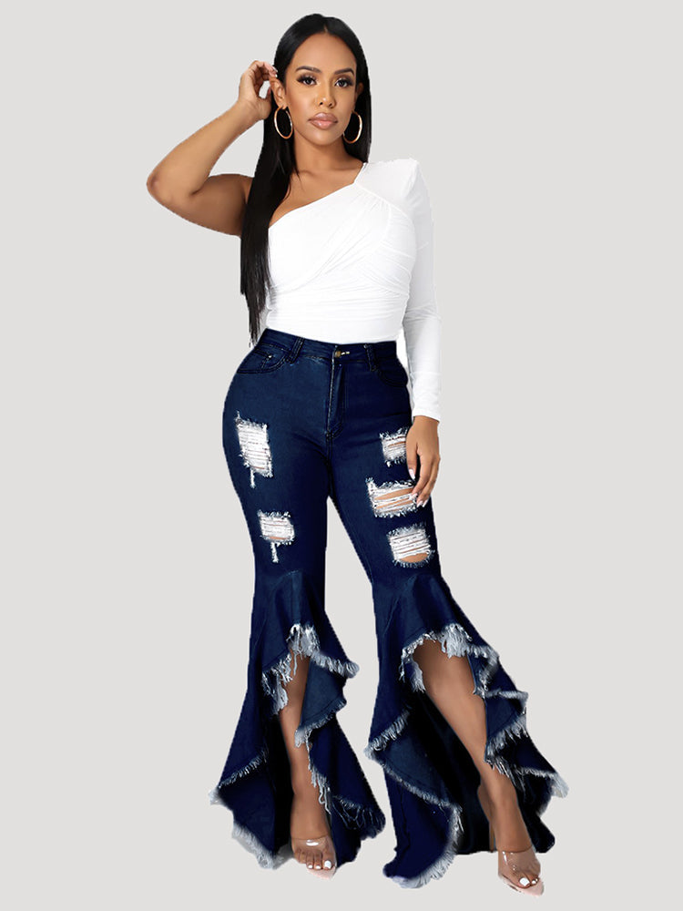 Einfarbige Jeans mit hoher Taille