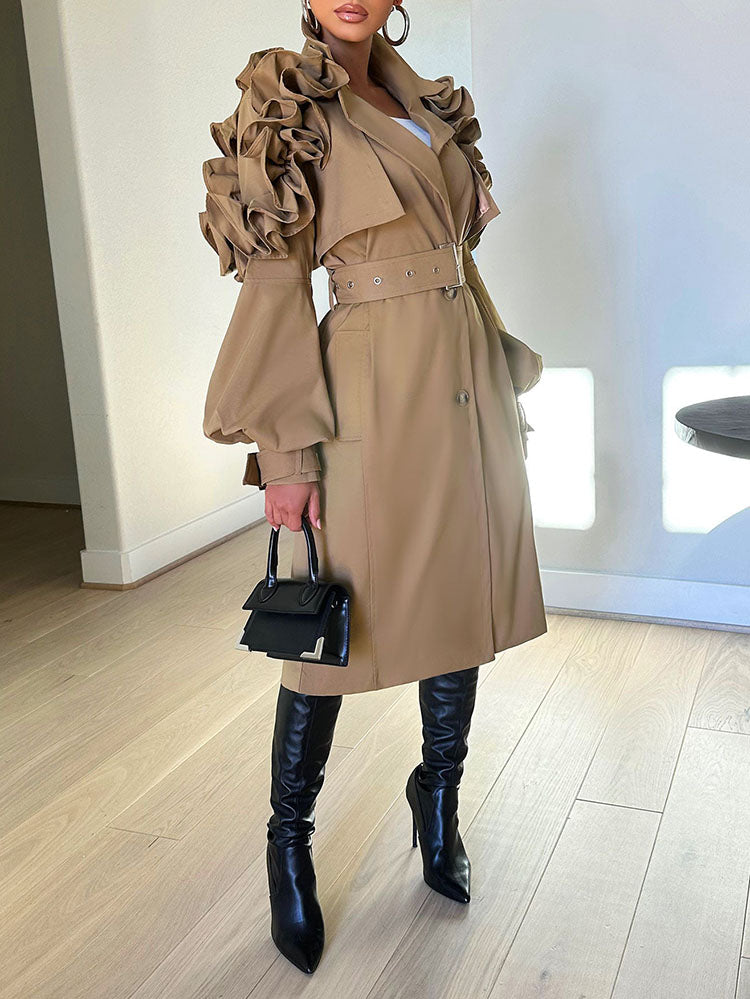 Milly Ruffle Coat Ruffle Belt Trench Coat – Omcne