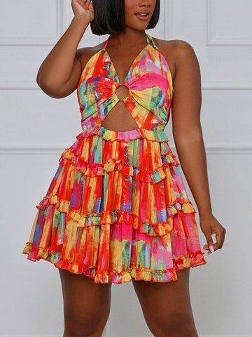 Summer Print Cutout Dress