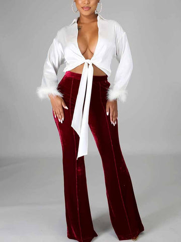 Velvet Bell Bottom Flare Pants