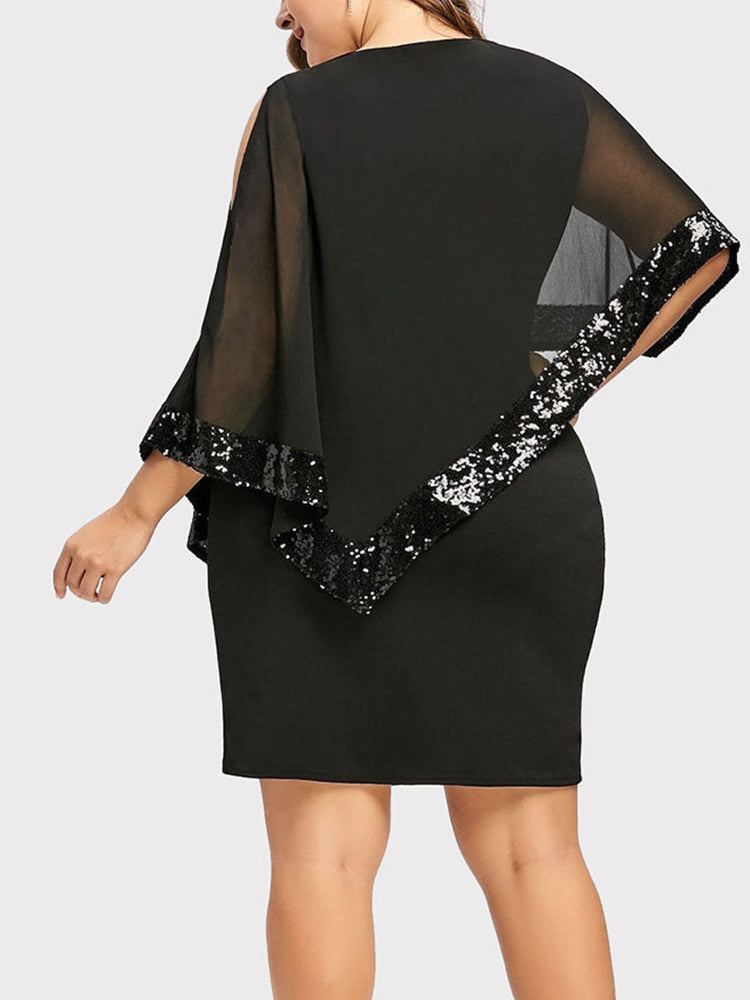 Cold Shoulder Overlay Sequins Dress