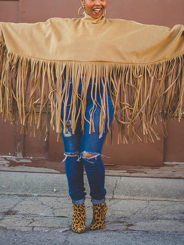 Solid Fringed Suede Top