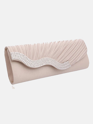 Solid Rhinestone Pleated Handbag Clutch