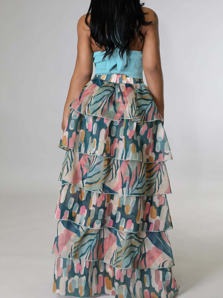 Print High Low Tulle Slit Skirt