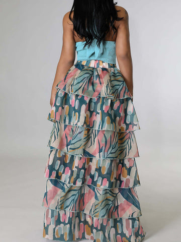 Print High Low Tulle Slit Skirt