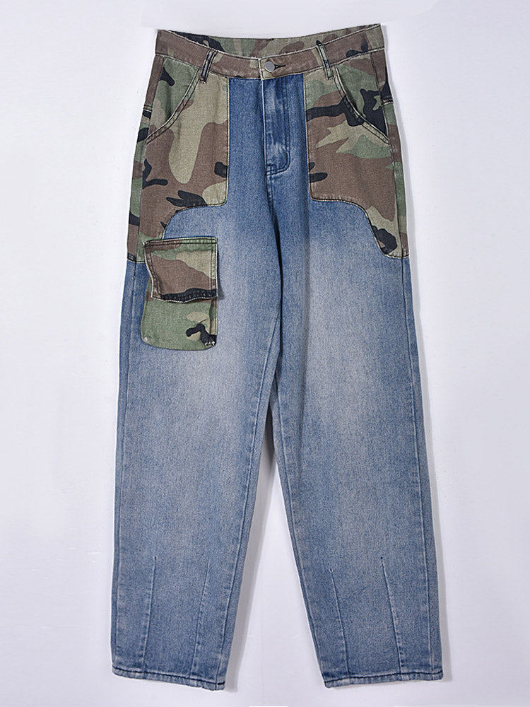 Cargo Camouflage Patchwork Jeans