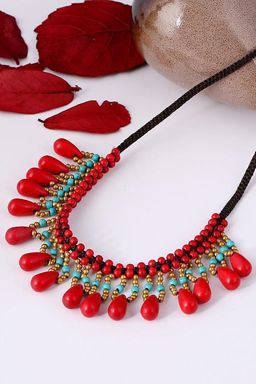 Kallaite Beads Tassels Necklace