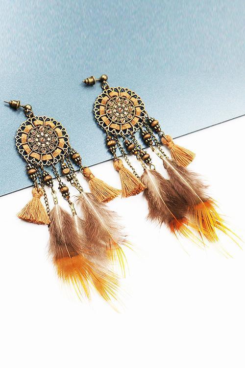 Beads Feather Tassels Earring