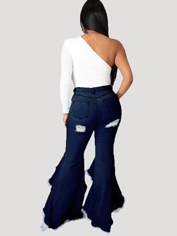 Einfarbige Jeans mit hoher Taille