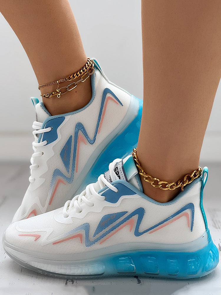 Color Block Lace Up Breathable Sneakers