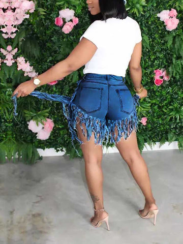 Jeansshorts mit Quasten