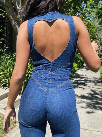 Heart Shape Denim Jumpsuit