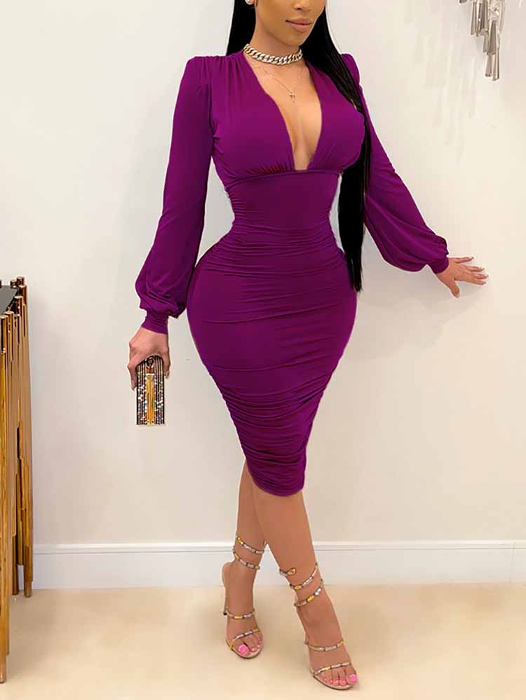 Deep V Neck Bodycon Dress