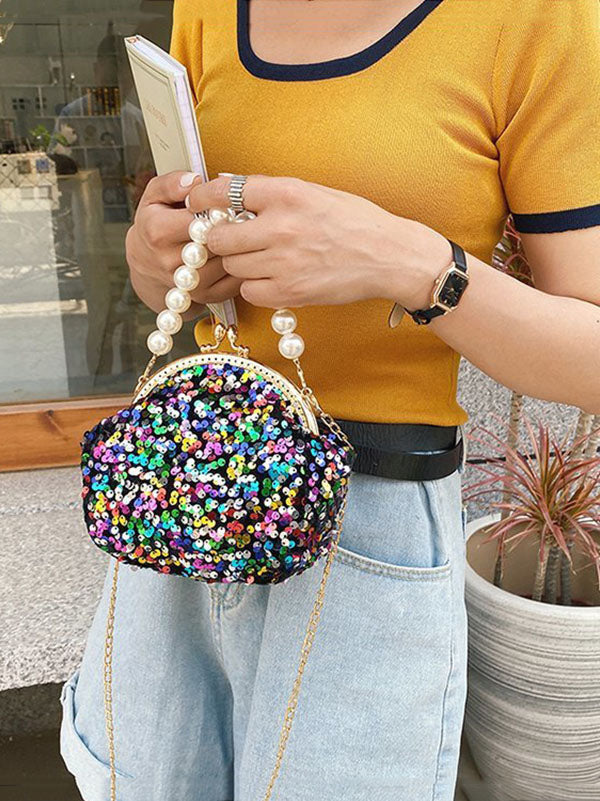 Mini bolso de noche con lentejuelas y perlas