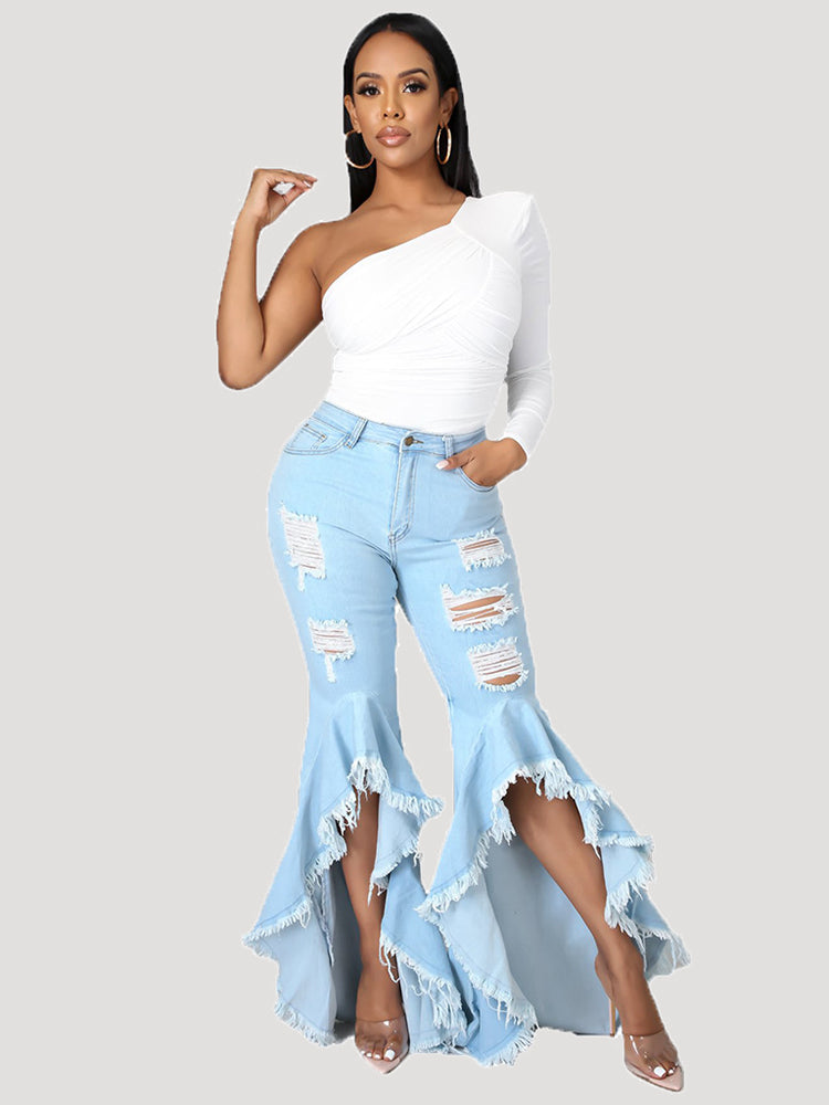 Einfarbige Jeans mit hoher Taille