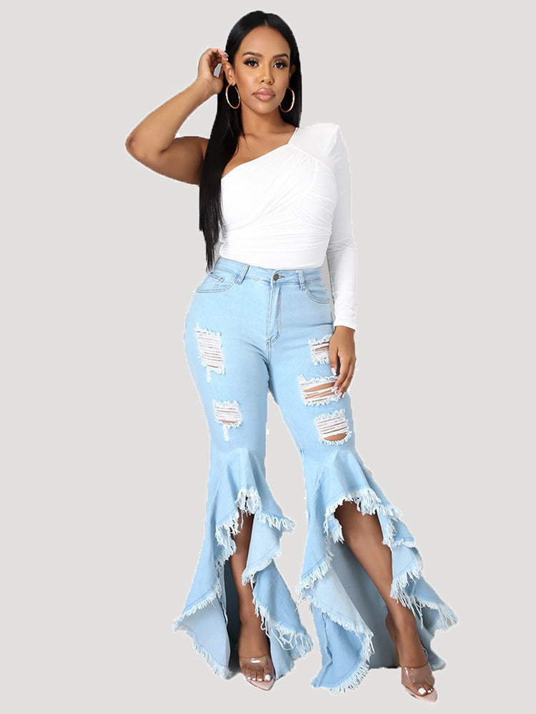 Einfarbige Jeans mit hoher Taille