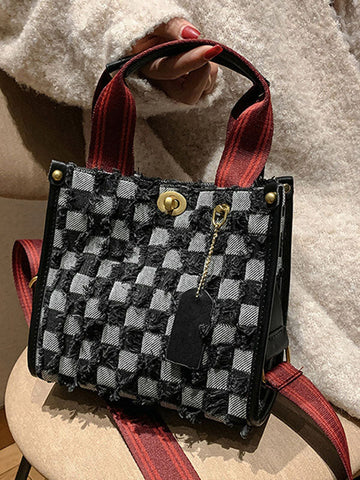 Bolso tote de tela vaquera con estampado de cuadros